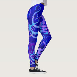 Rosa- & blåttbläckfisktentakel på blått - dama leggings
