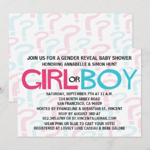 Rosa- & blåttgender avslöjer baby showerpartyet inbjudningar