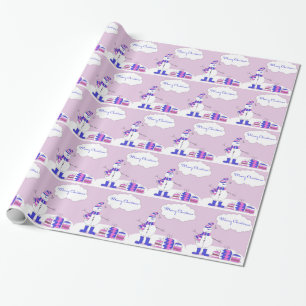 Rosa- & blåttgod julsnögubbe med randar presentpapper