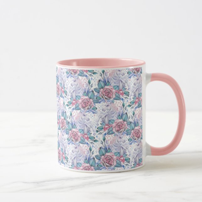 Rosa- & blåttromönster mugg (Höger)