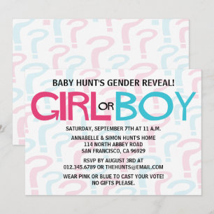 Rosa- & blåtttypografigender avslöjer partyet inbjudningar