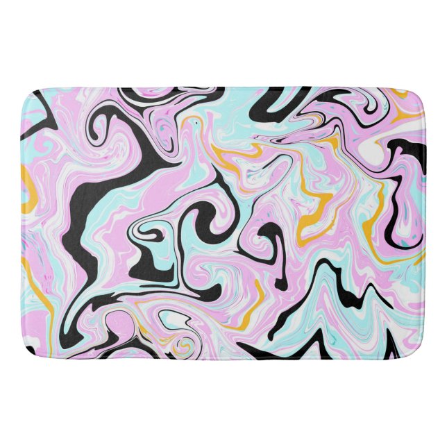 Rosa, Blek Blue Black och Guld Swirls Fluid Art Badrumsmatta (Framsidan)