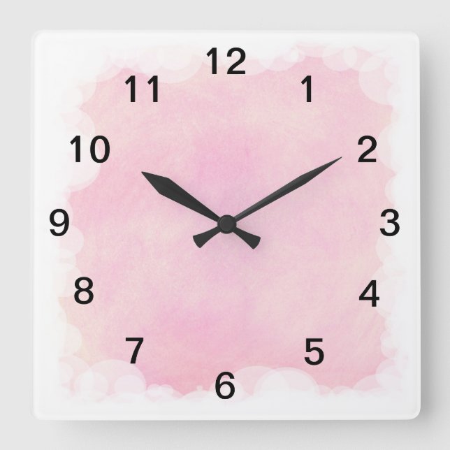 Rosa Blends White Bubbles and Clouds Wall Clock Fyrkantig Klocka (Framsida)