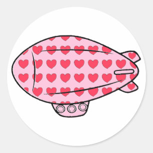 Rosa Blimp Balloon Red Heart Mönster Anpassningsba Runt Klistermärke