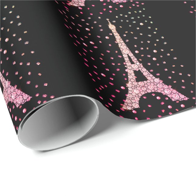 Rosa Bling Eiffel Torn Wrapping Papper Presentpapper (Rullad Hörn)