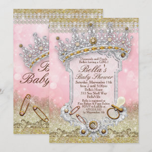 Rosa Bling Glitter Baby Shower-inbjudningar Inbjudningar