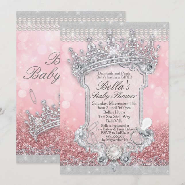Rosa Bling Glitter Baby Shower-inbjudningar Inbjudningar (Fram/baksida)