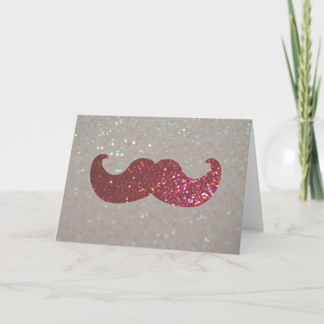 Rosa Bling Mustache (Faux Glitter Graphic) Kort (Framsida)