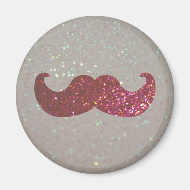 Rosa Bling Mustache (Faux Glitter Graphic) Magnet (Framsidan)