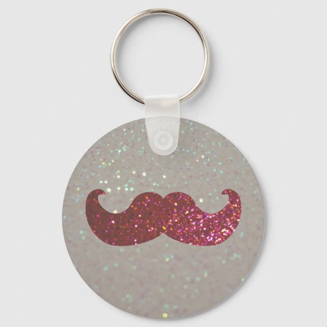 Rosa Bling Mustache (Faux Glitter Graphic) Nyckelring (Framsida)