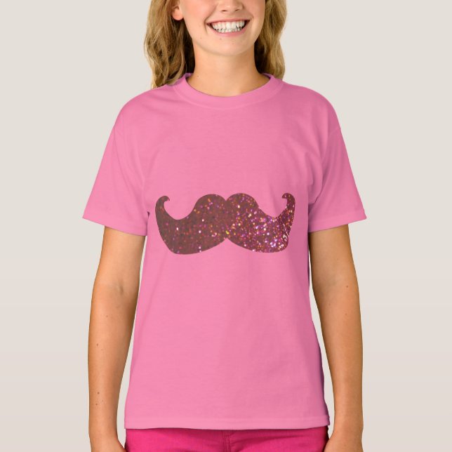 Rosa Bling Mustache (Faux Glitter Graphic) T-shirt (Framsida)