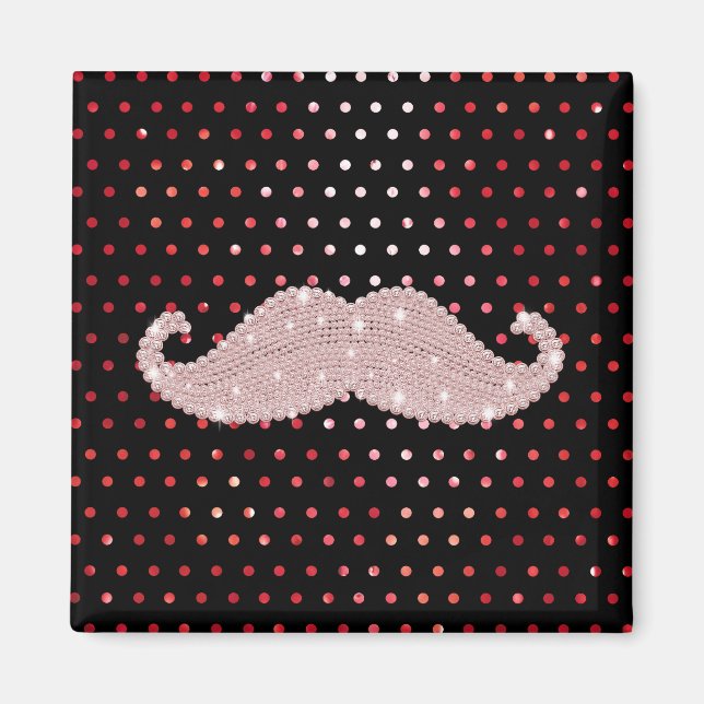 Rosa Bling Mustache Polka dots Mönster Magnet (Framsidan)