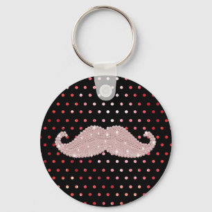 Rosa Bling Mustache Polka dots Mönster Nyckelring