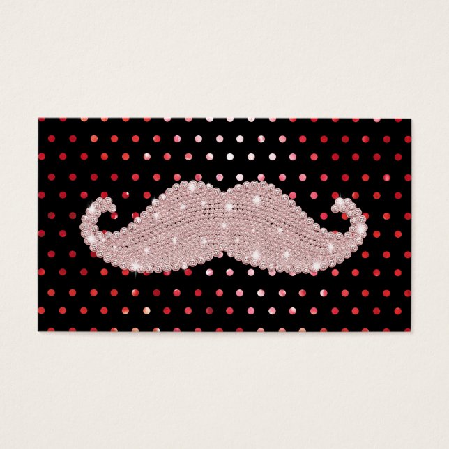 Rosa Bling Mustache Polka dots Mönster Visitkort (Framsidan)