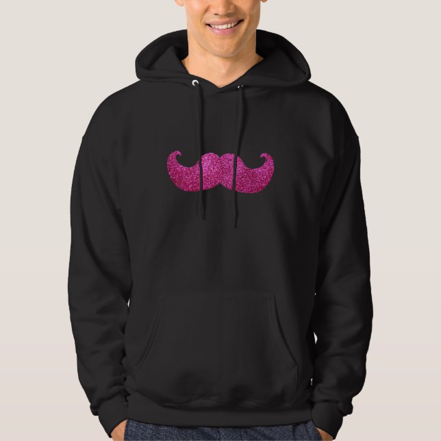 Rosa Bling mustasch (grafiskt Fauxglitter) Sweatshirt Med Luva (Framsida)