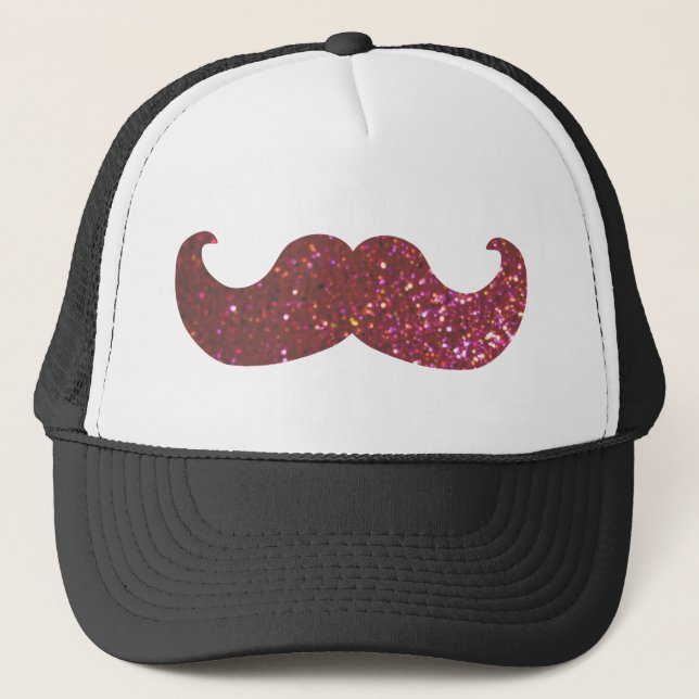 Rosa Bling mustasch (grafiskt Fauxglitter) Truckerkeps (Framsida)