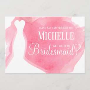 Rosa blir du min Bridesmaid? Gegna vattenfärger Inbjudningar