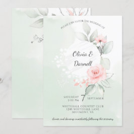 Rosa Bliss Ro Pastel Grönt Tvättar Bröllop Inbjudningar