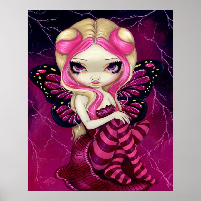 Rosa Blixt fantasi Fairy Art Print Poster (Framsidan)