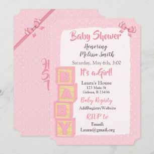 Rosa block och slingor Babyflicka Baby Shower Inbjudningar