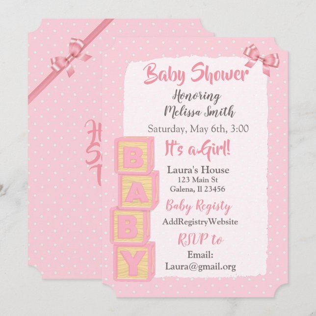 Rosa block och slingor  Babyflicka Baby Shower Inbjudningar (Fram/baksida)