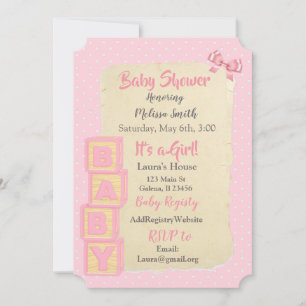 Rosa block och slingor Babyflicka Babyshower Inbjudningar