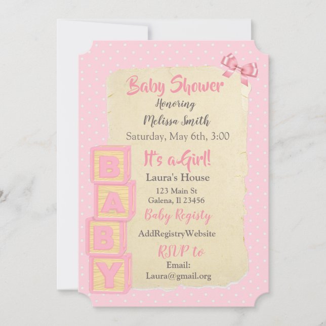 Rosa block och slingor  Babyflicka Babyshower Inbjudningar (Framsida)