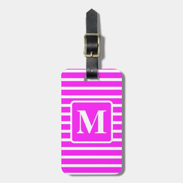 Rosa Block Rand Monogramme Bagagebricka (Vertikal Framsida)