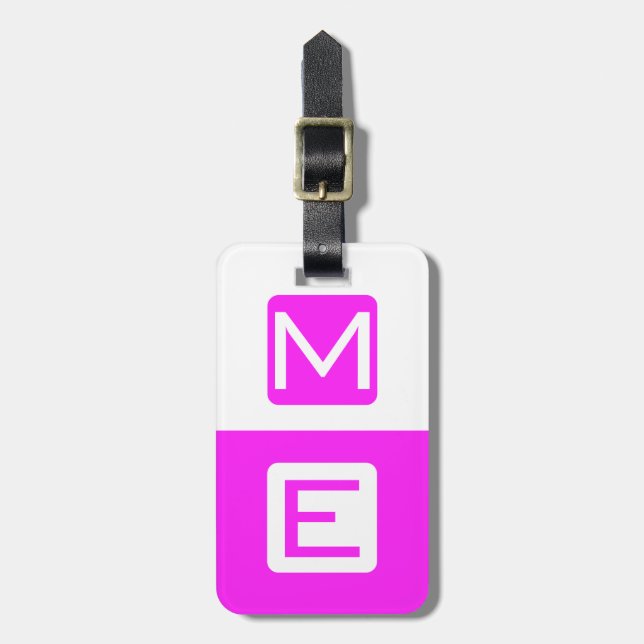 Rosa Blockhead Monogrammed Bagagebricka (Vertikal Framsida)