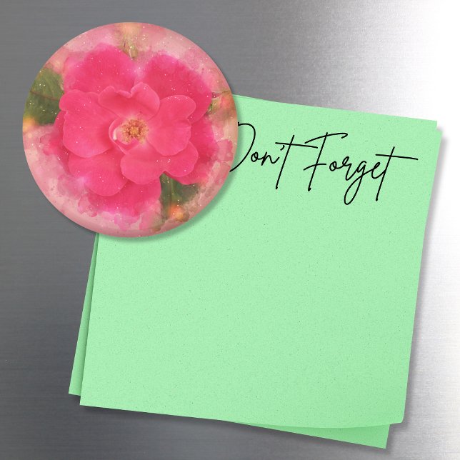 Rosa Blockout Ro Watercolor Magnet (This watercolor style pink knockout rose photo magnet adds a pretty touch to any magnetic surface!)