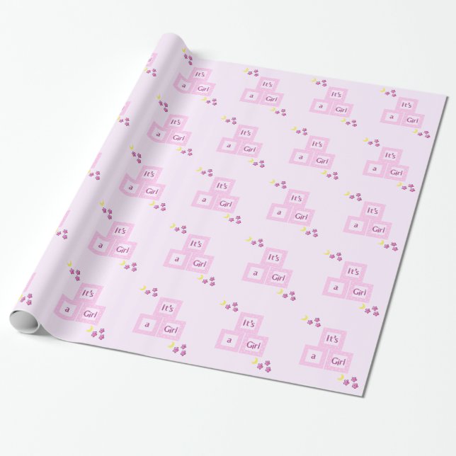 Rosa Blocks och Stars Baby Shower Presentpapper (Utrullad)