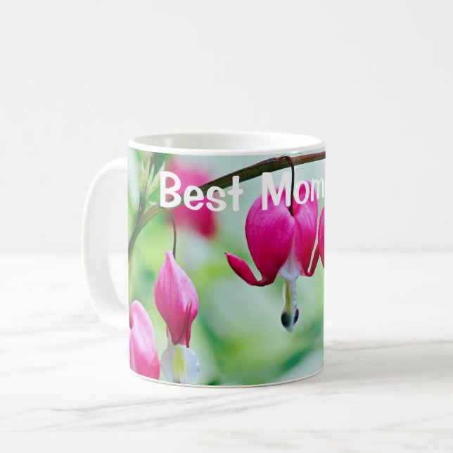 Rosa Blödning hjärta Blommor Bästa Mamma någonsin Kaffemugg (Framsida vänster)