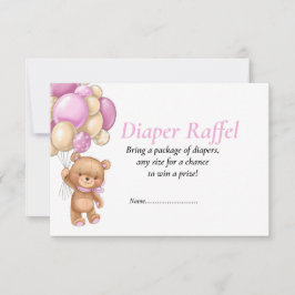 Rosa blöja Raffel Baby Shower Teddy prickig poker Inbjudningar