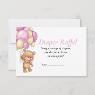 Rosa blöja Raffel Baby Shower Teddy prickig poker Inbjudningar