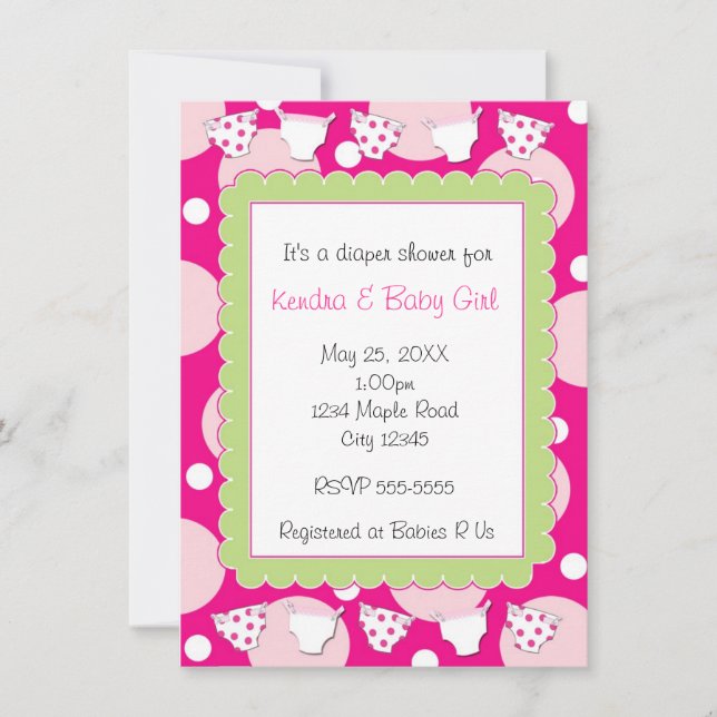 Rosa blöja shower bebjInvitation Inbjudningar (Framsida)
