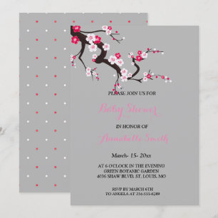 Rosa blom- baby shower för elegant körsbärsröd inbjudningar