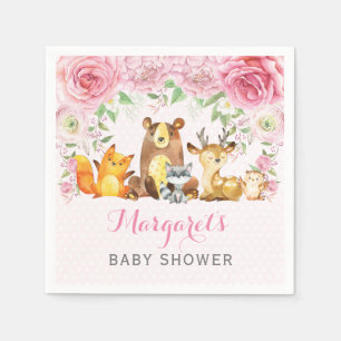 Rosa blom- baby shower för flickaskogsmarkdjur pappersservett