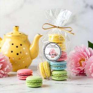 Rosa blom- baby shower för rand för Teapartyteko Runt Klistermärke