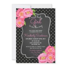Rosa blom- baby showerinbjudan för svart & för vit
