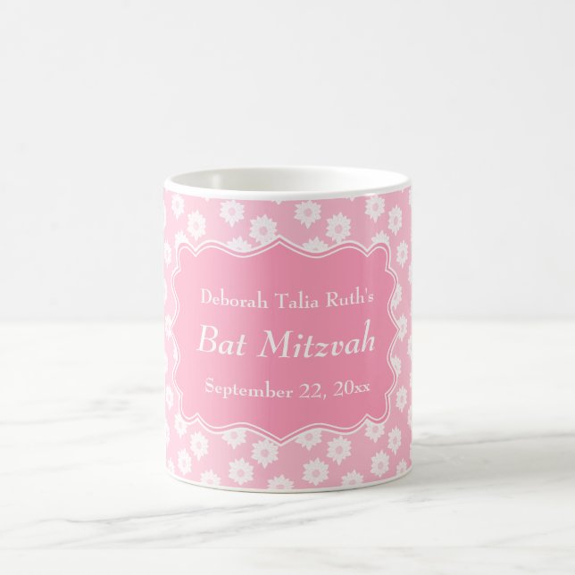 Rosa blom- bat mitzvah kaffemugg (Center)