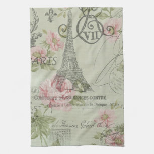 rosa blom- botaniskt paris eiffel för mint torn kökshandduk