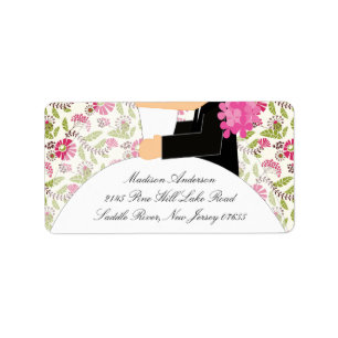 Rosa blom- brud- & brudgumreturadressetikett adressetikett