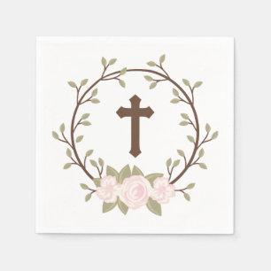Rosa blom- Christening för krankordop Pappersservett