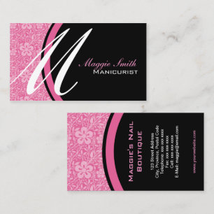Rosa blom- damastast Monogram Visitkort