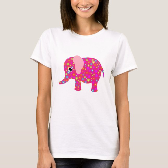 Rosa blom- elefantdräkt t-shirt (Framsida)