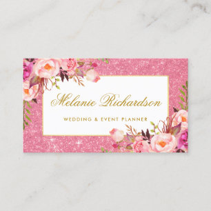 Rosa blom- glitter för elegant vattenfärg visitkort