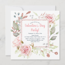 Rosa blom- hjärtavalentines dayparty inbjudningar