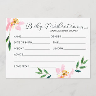 Rosa blom- kort för babyförutsägelsebaby shower