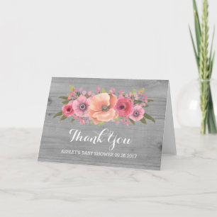 Rosa blom- lantligt Wood baby showertackkort Tack Kort