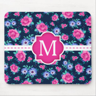 Rosa blom- Monogram för romönsteranpassningsbar Musmatta